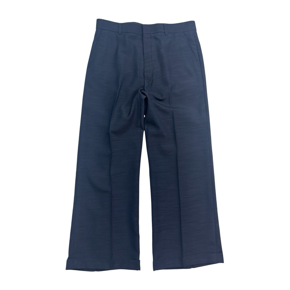 NEW vtg Bespoke Tailored 34x30 Navy Blue Silk Pants Trousers Pleated Wide Leg